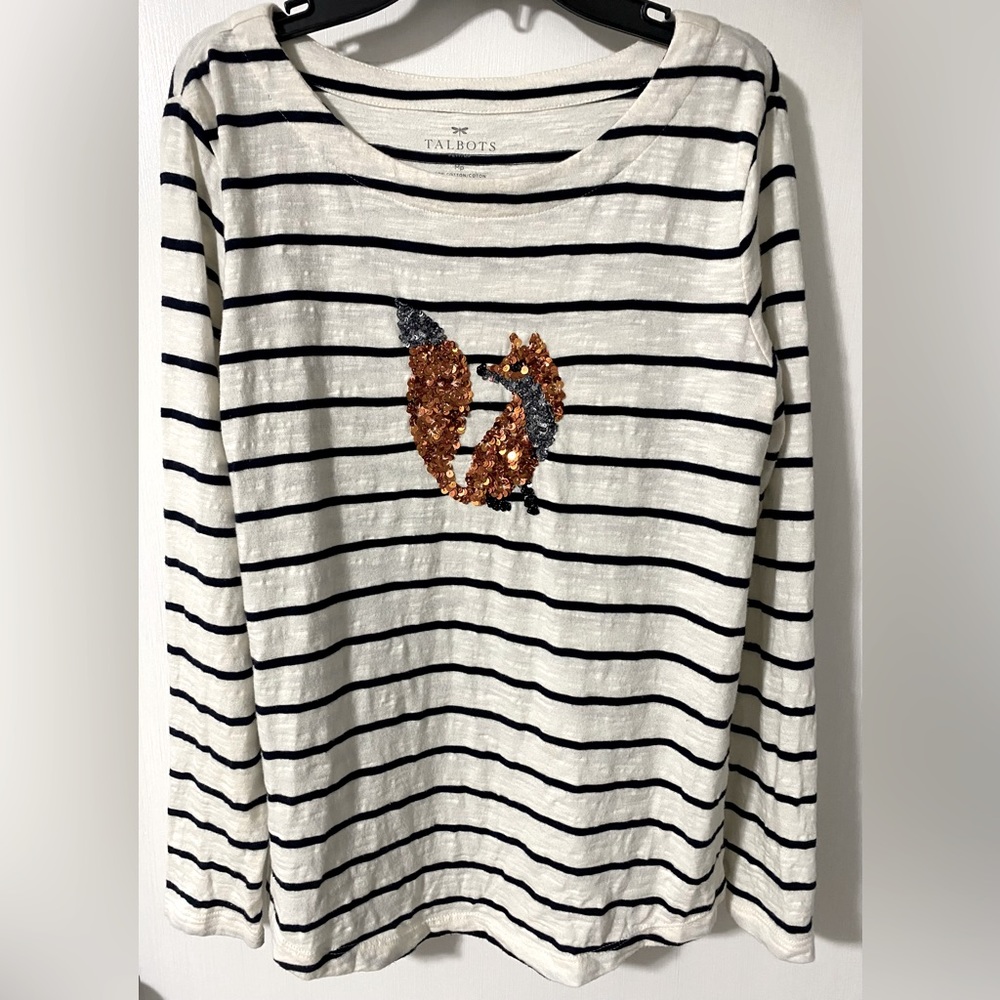 Talbots Women’s Striped Sequined Fox Top - Picture 2 of 5
